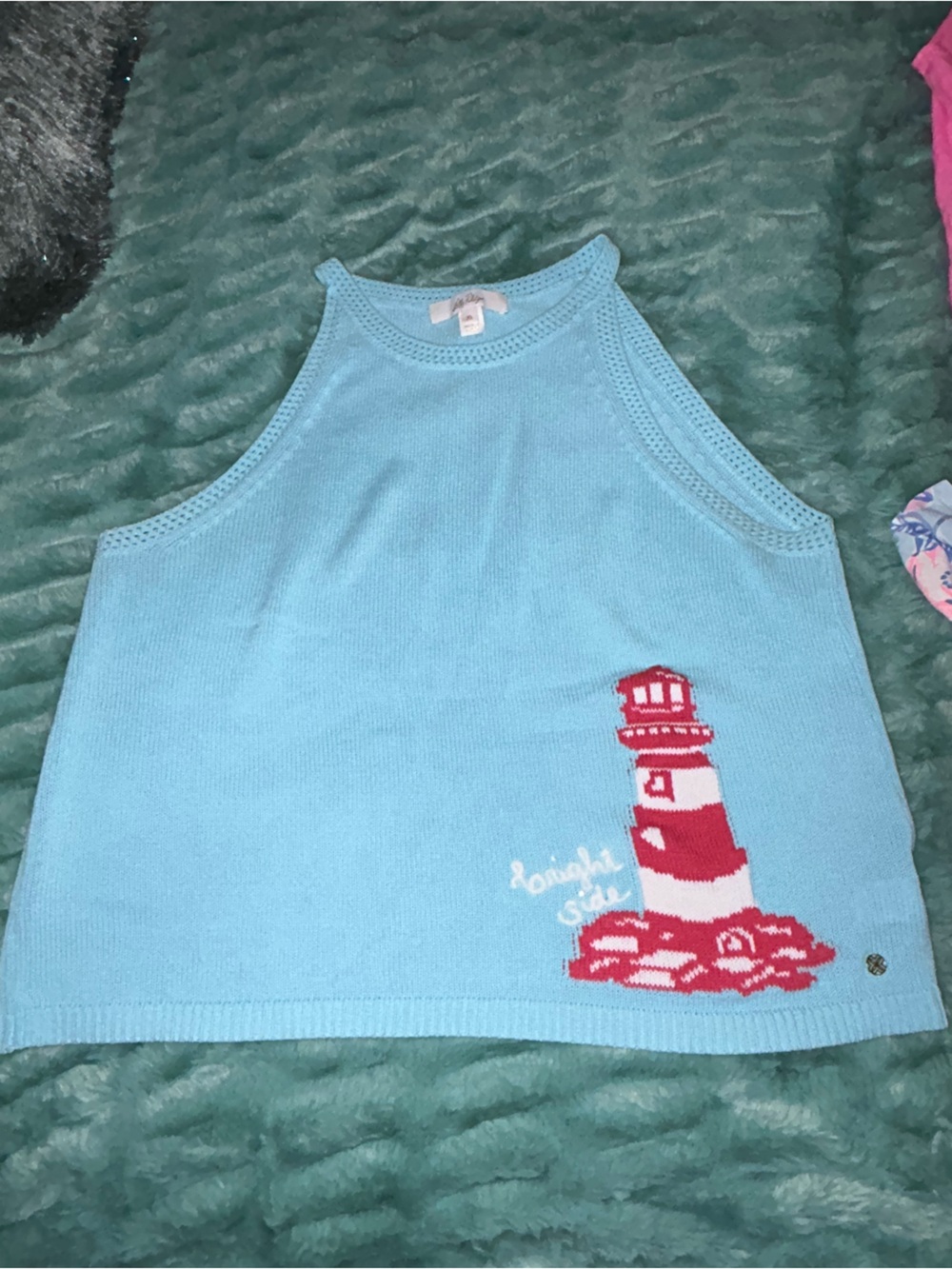 Lilly Pulitzer Emra Sweater Tank. Day Dream Blue Lighthouse Jaquard. Sz XL.